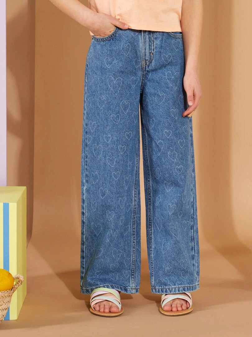 Pantalon en jean wide leg Bleu coeurs