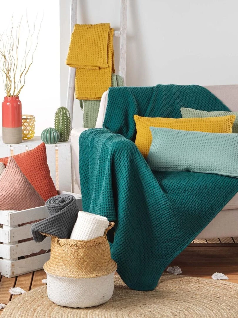 Coussin déhoussable en nid d'abeille   Blanc