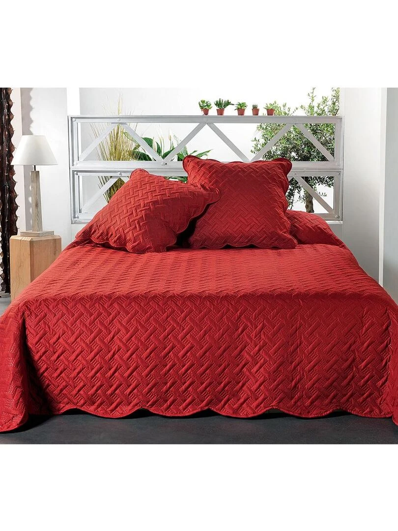 Jeté de lit aux formes géométriques surpiquées Rouge brique