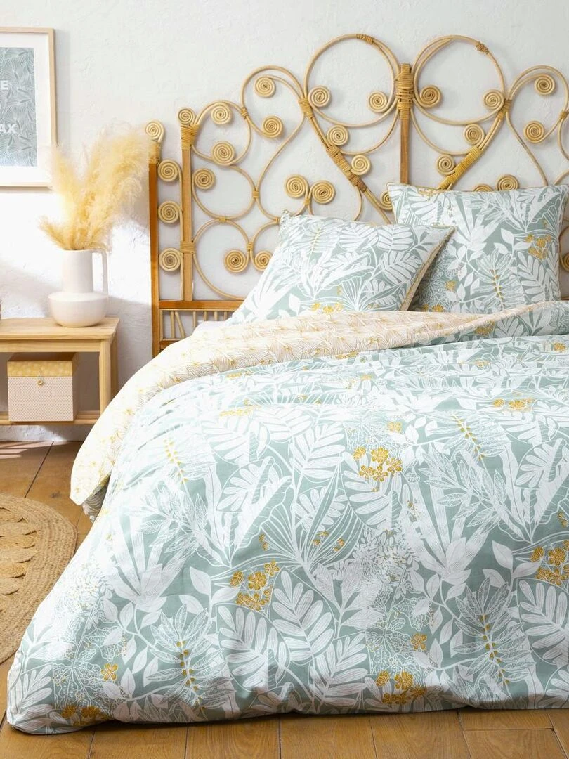 Future Home Parure de lit 2 personnes en coton 57 fils imprimé bleu Jaune