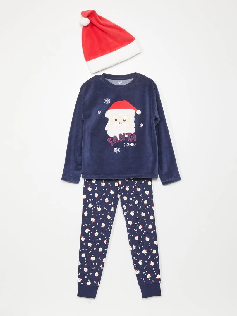 Ensemble pyjama avec père Noël 3 pièces Marine