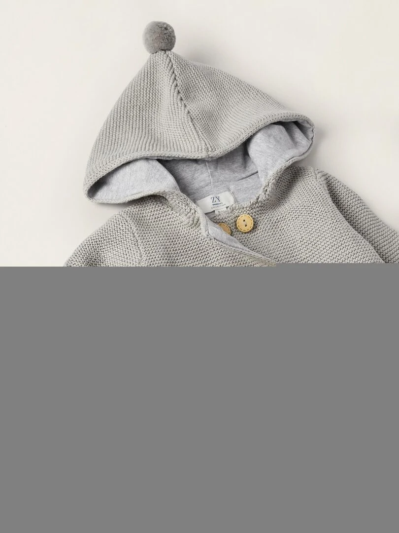 Gilet en Maille avec Capuche pour Nouveau Né  BALMORAL'S AFTERNOONS   Gris clair