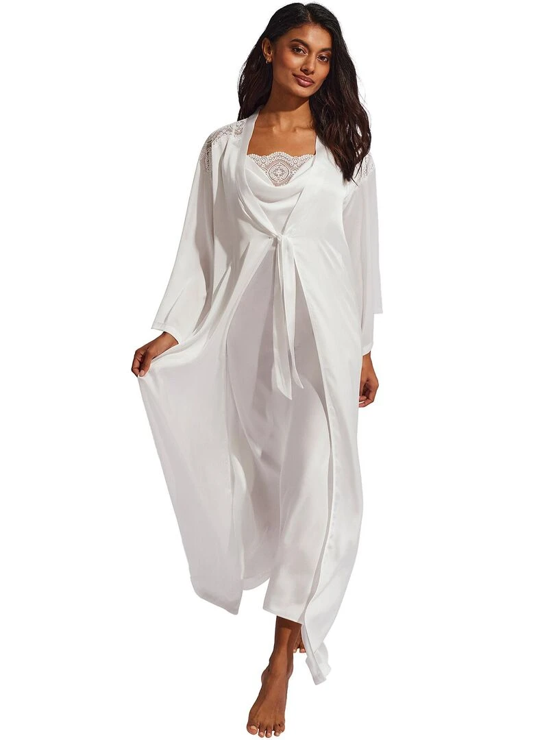 Déshabillé long satin Matilda mariage Ecru