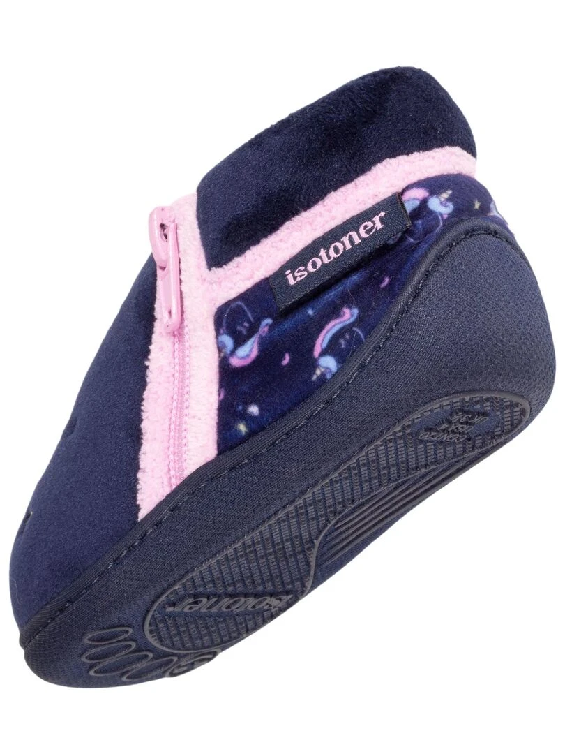 Chaussons bottillons zip Bébé Licorne   Bleu marine