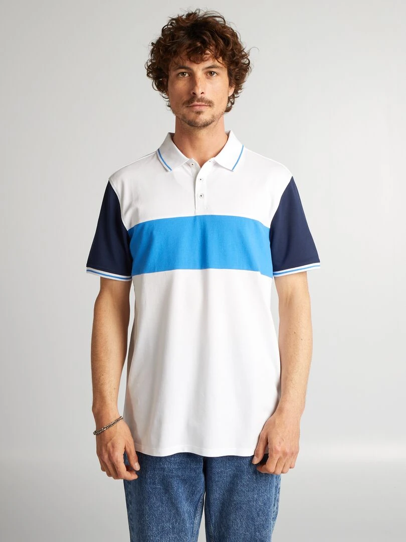 Polo color block en piqué de coton Blanc