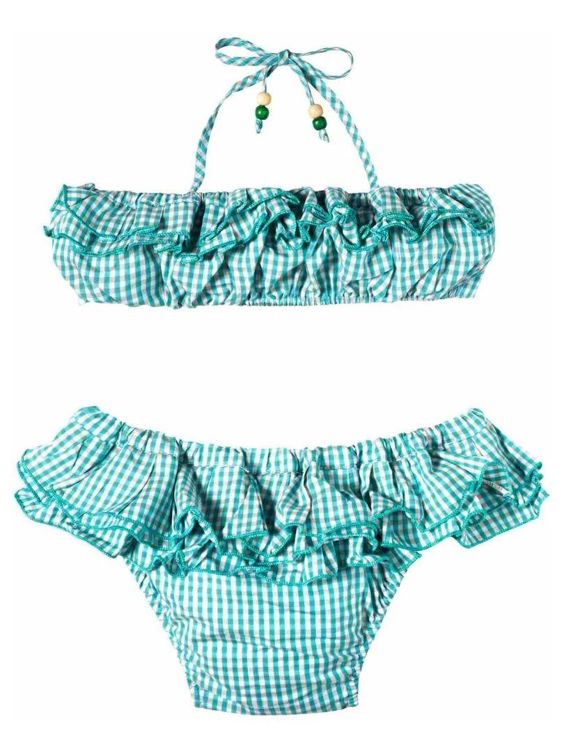 Maillot de Bain 2 Pièces Fille Carrx Vichy Vert SWAN 'LA FAUTE A VOLTAIRE' Blanc Vert