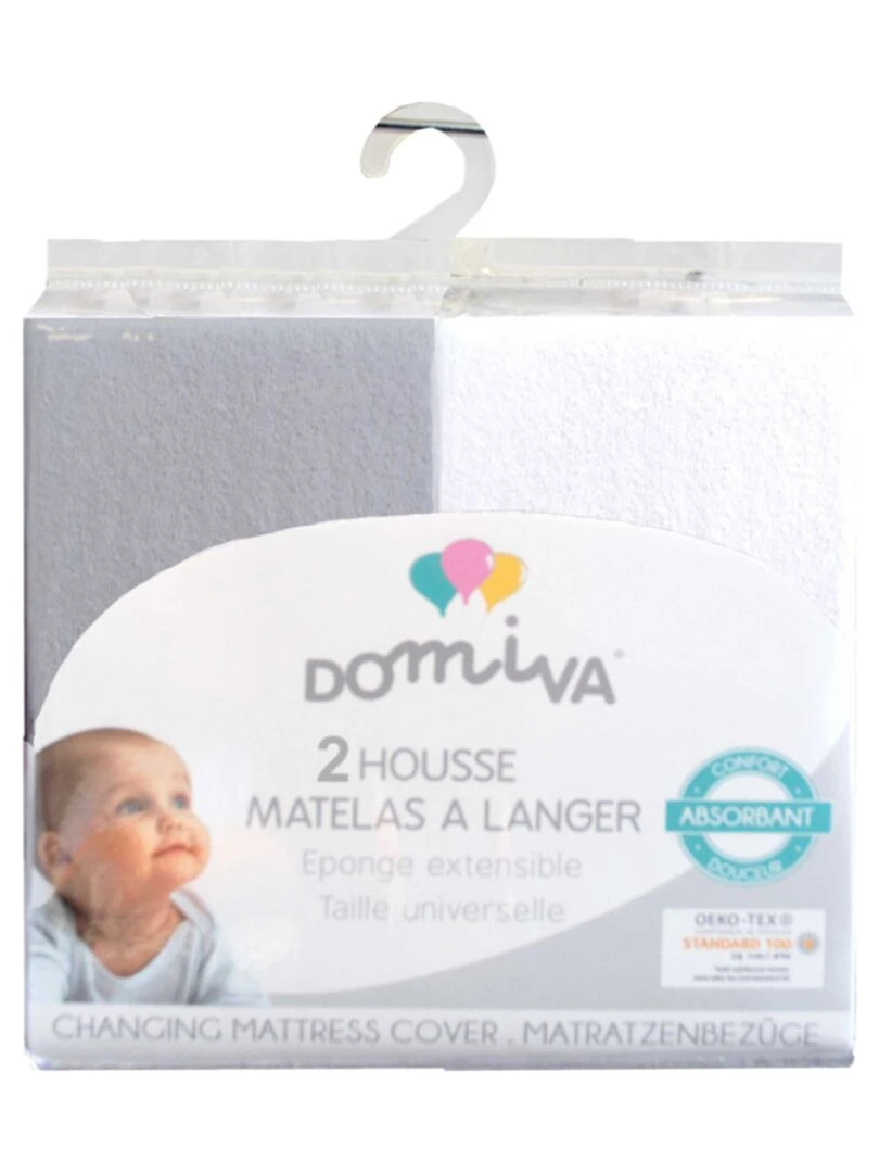 Lot de 2 housses matelas à langer blanc et perle (50 x 75 cm) Gris