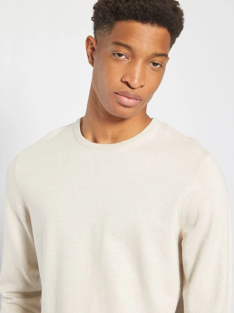 Pull uni à col rond +1m90   Beige