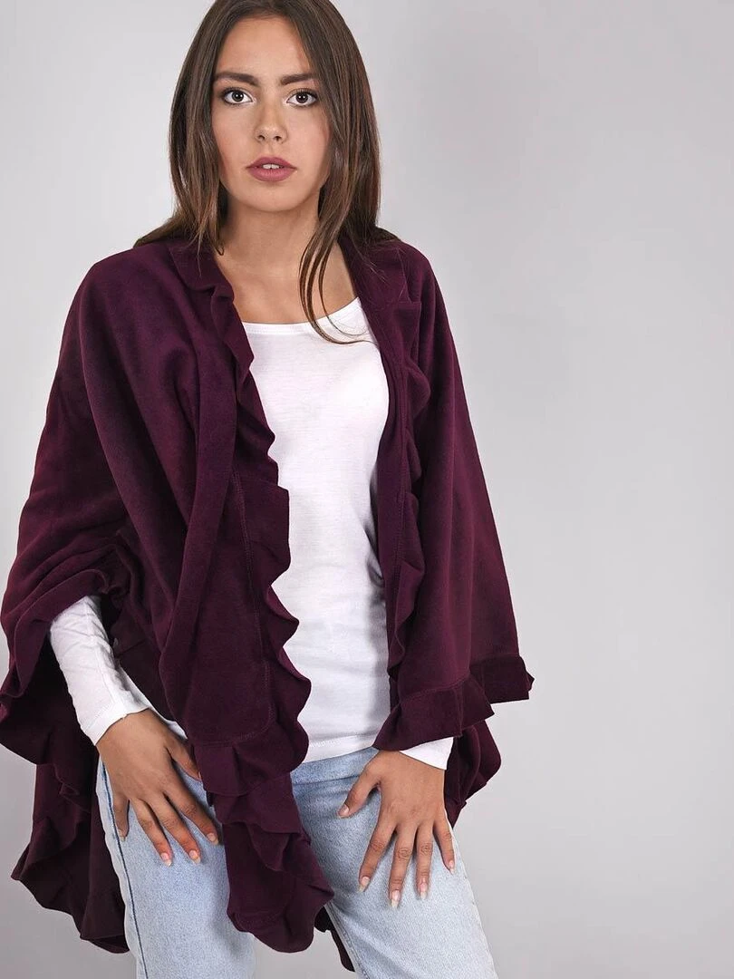 Poncho Polaire Frou Frou   Violet prune