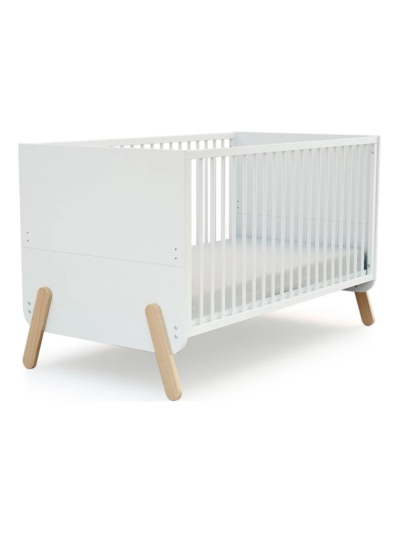 AT4 Lit bébé évolutif Pirate en bois Blanc et Hêtre 70 x 140 cm Marron clair