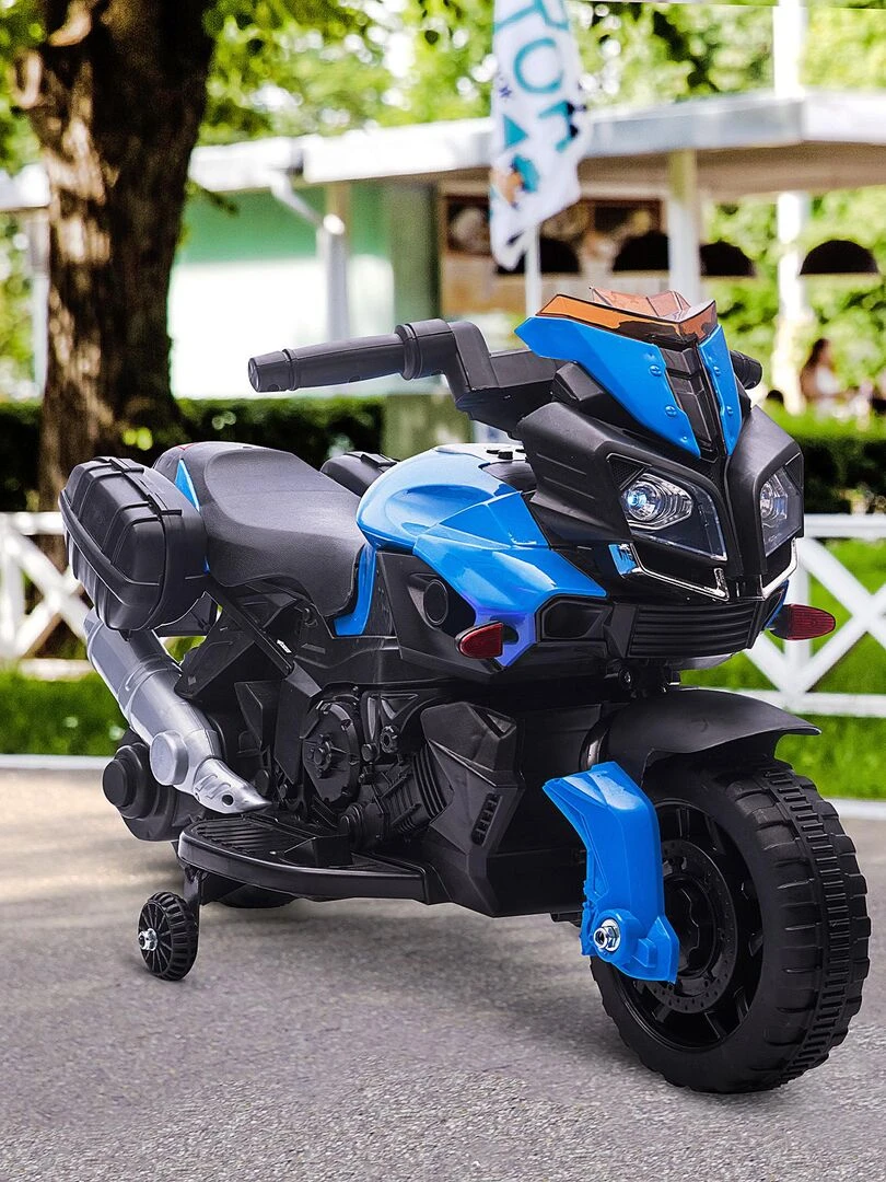 Moto électrique enfant 6 V 3 Km/h max. effet lumineux sonore   Bleu