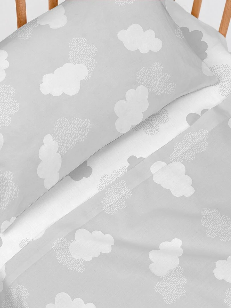 Parure de lit 2 pièces Clouds Lit Bébé "Happyfriday" Gris