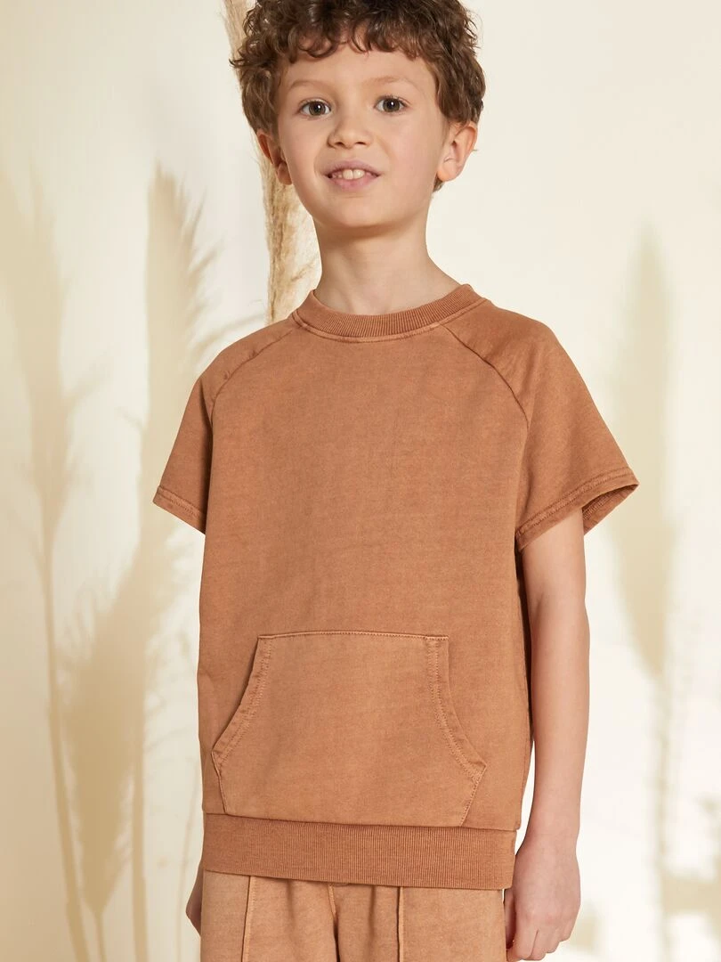 Tee shirt épais en coton avec poche kangourou   Terracotta