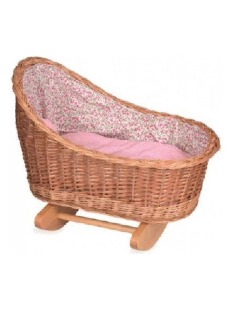 Berceau pour poupée en osier fleurs roses N/A