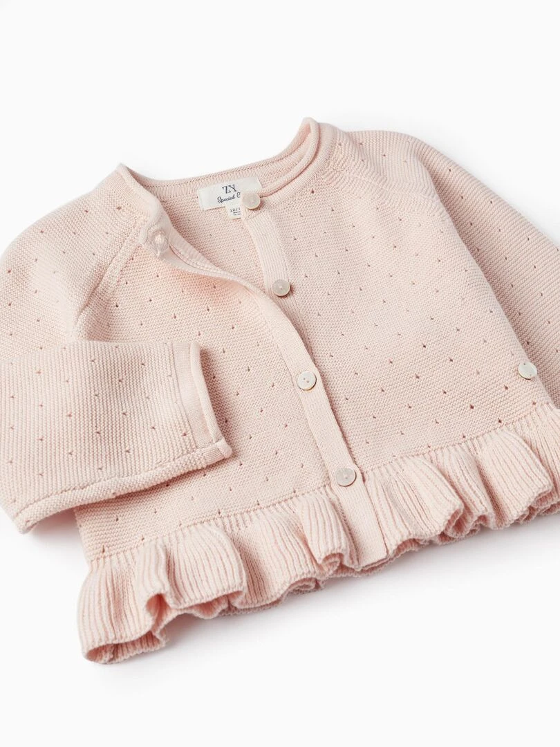 Gilet en Maille avec Volant pour Bébé Fille  CÉRÉMONIE   Rose