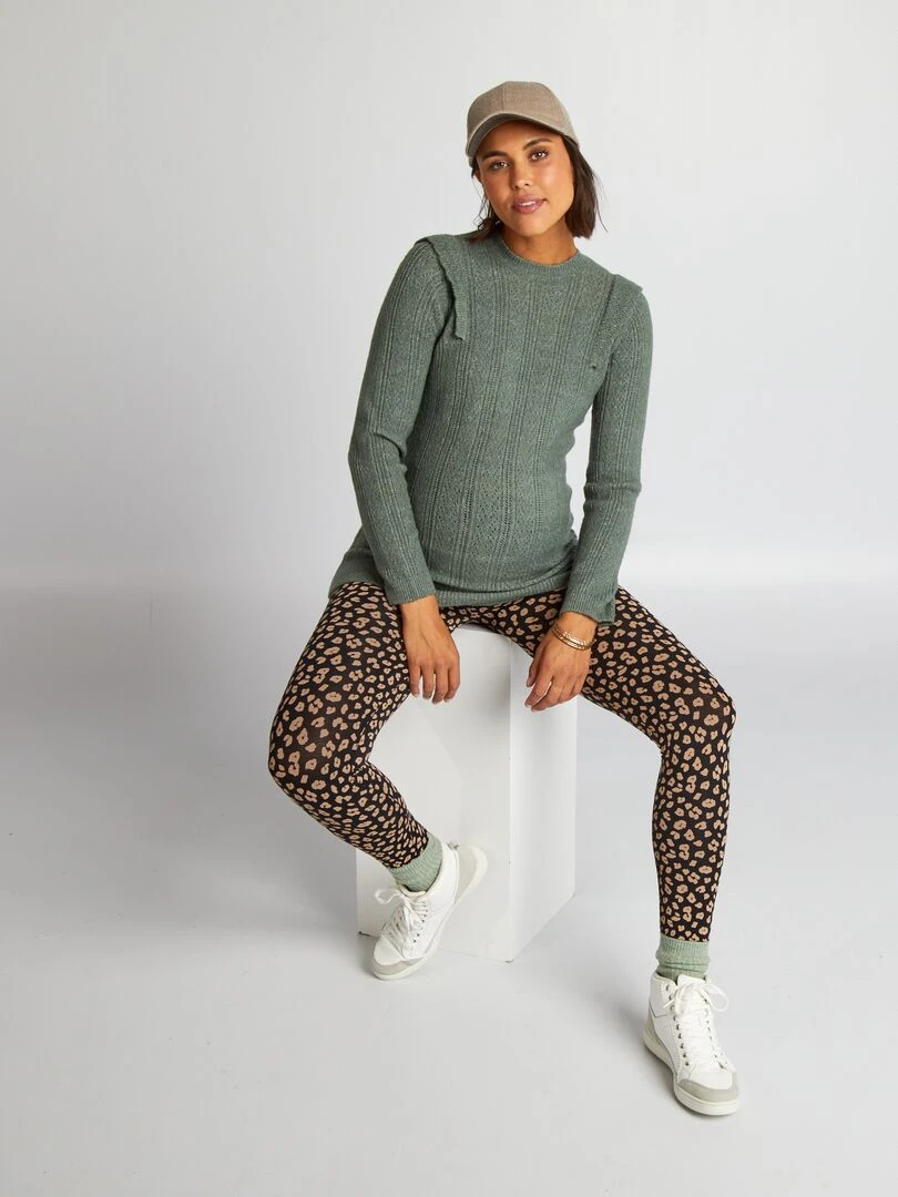 Pull grossesse ajouré Vert gris