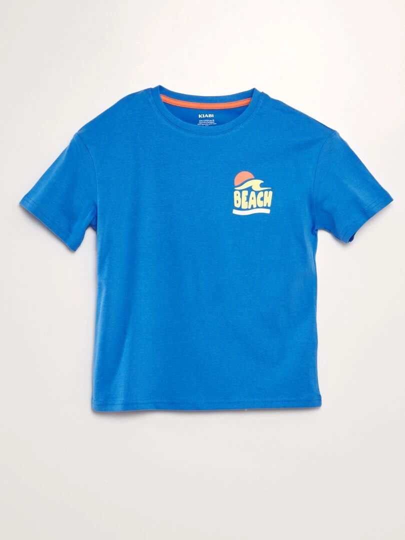T shirt loose imprimé Bleu uni
