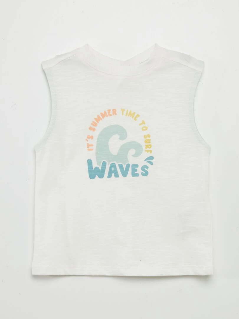 Débardeur en jersey avec ouverture boutons à pressions au dos Blanc 'Wave'