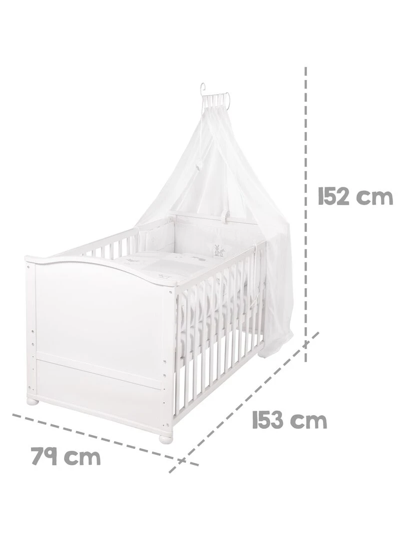 ROBA Lit bébé évolutif complet "Fox et Bunny"   70x140 + Équipement Complet   Blanc