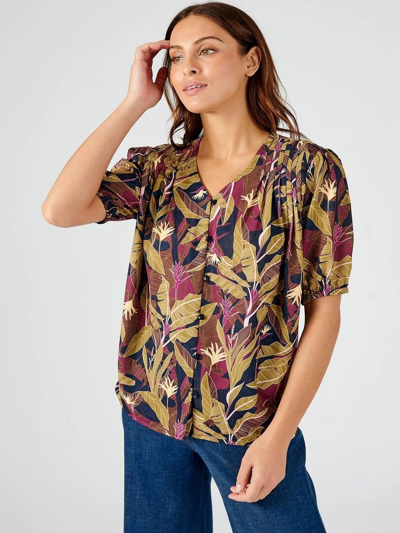 Chemisier imprimé tropical Damart Kaki