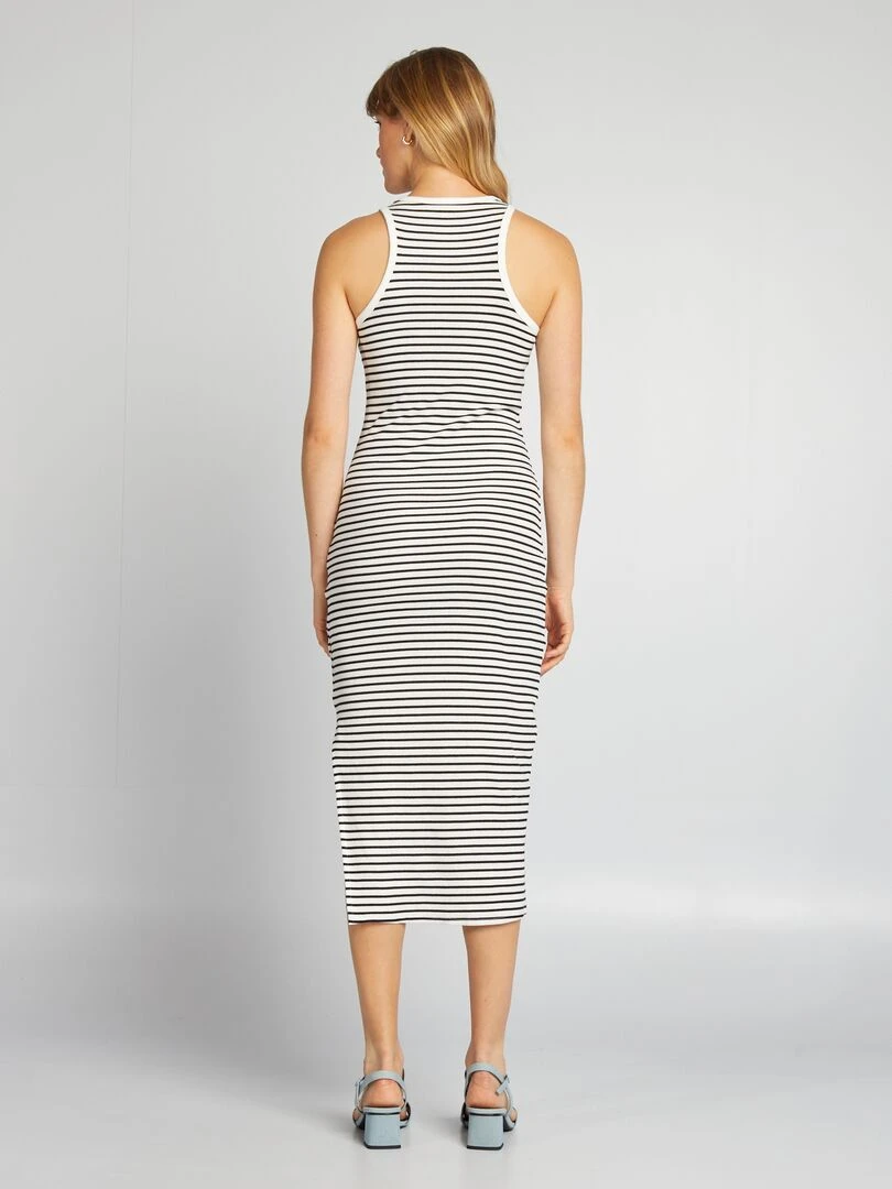 Robe longue en maille côtelée   Blanc rayé