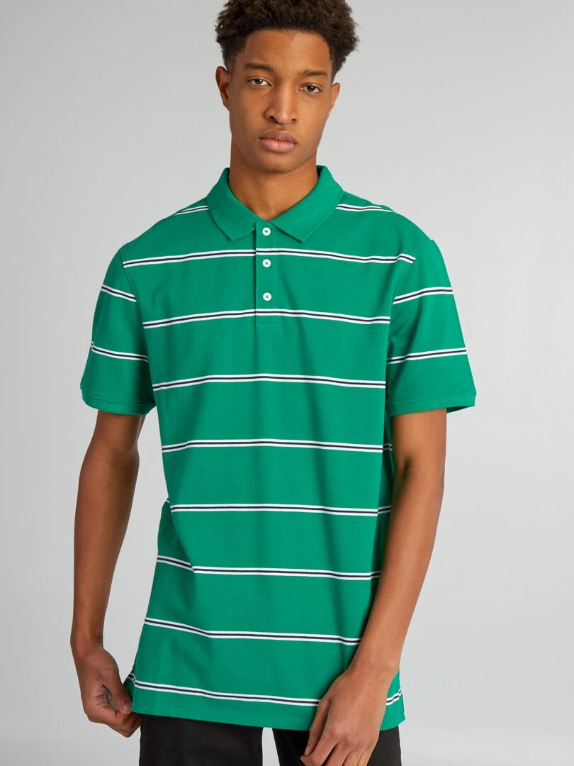 Polo en piqué de coton à rayures + d'1m90 Vert