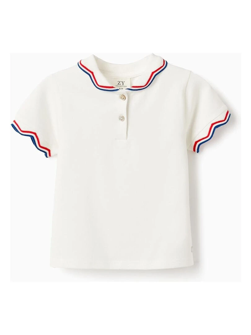 T Shirt Polo En Piqué De Coton Pour Fille manches courtes PICASSO Blanc