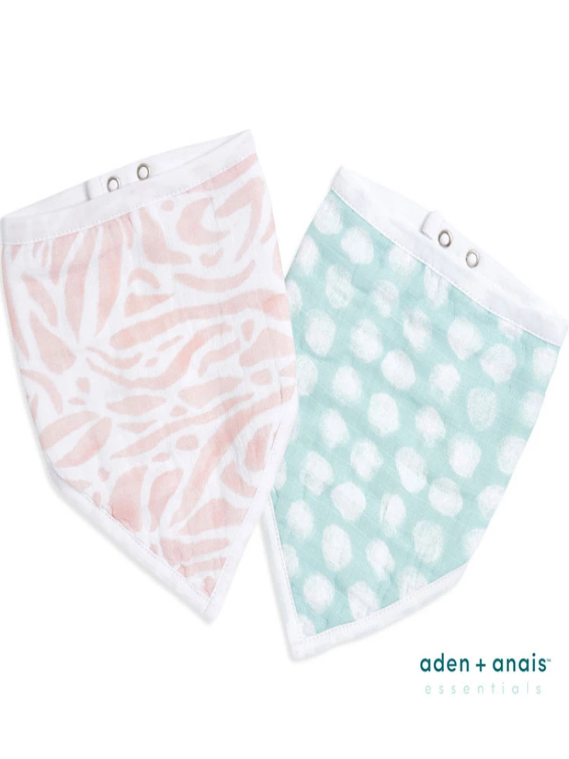 Lot de 2 bavoirs bandanas en coton Tropicalia Vert d'eau