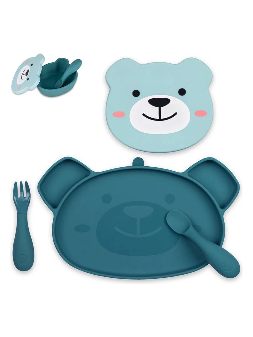 Set repas en silicone Ourson bleu Multicolore