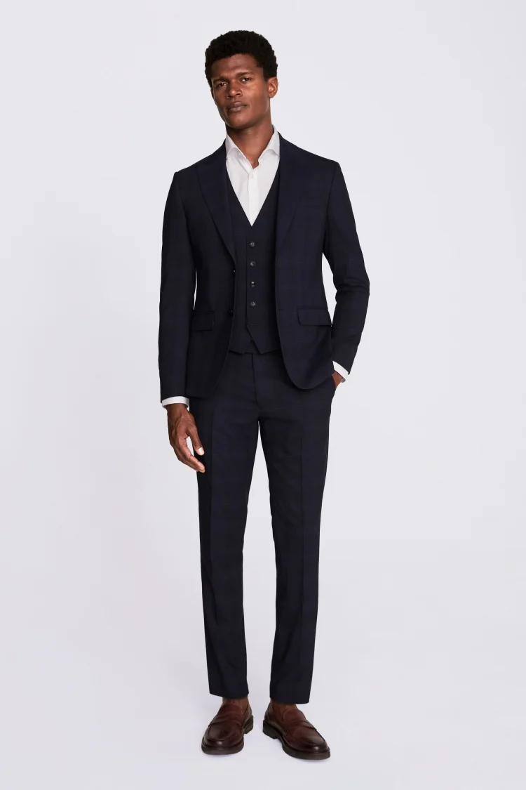 Slim Fit Navy Check Jacket   Buy Online at Moss