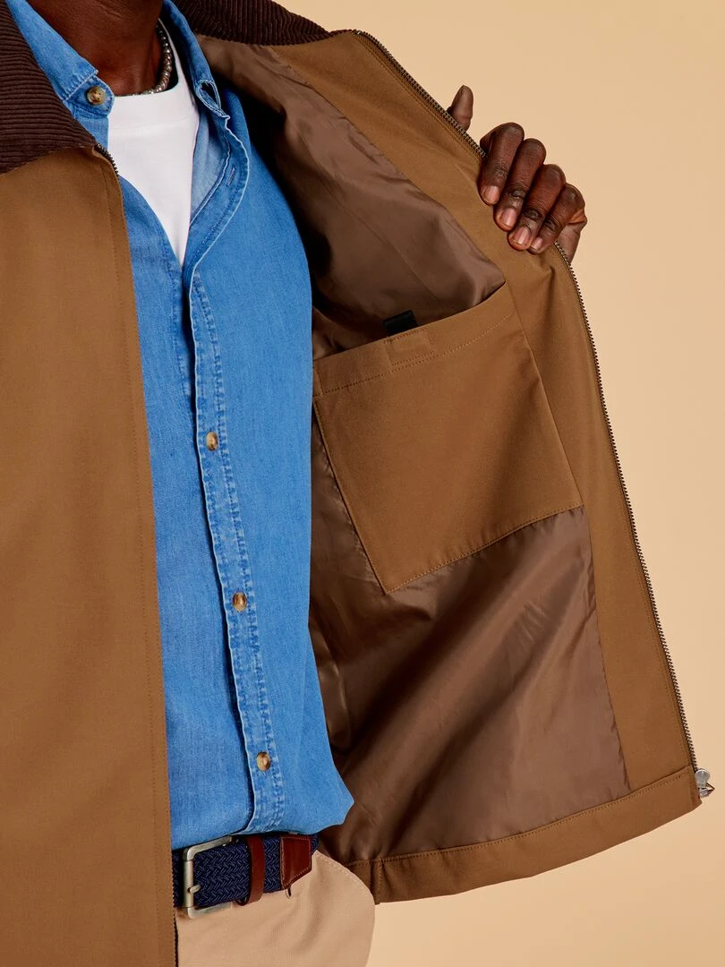 Veste courte avec col en velours   Beige