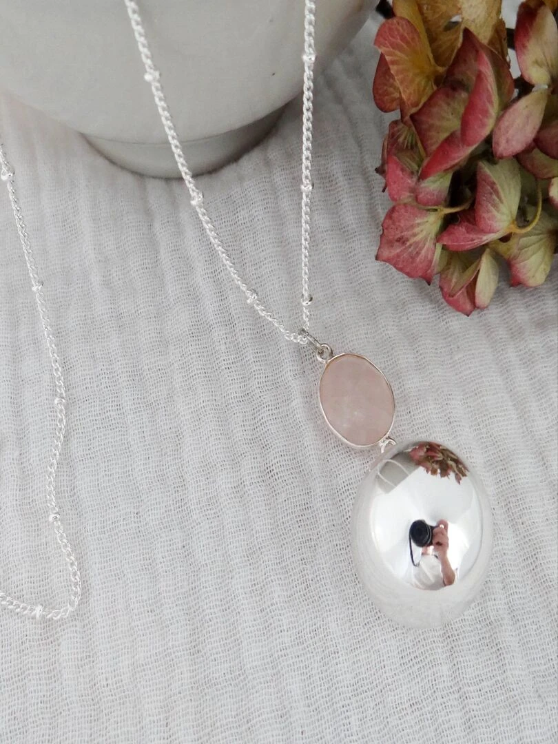 Bola Argent Pendentif Quartz Rose   Argent