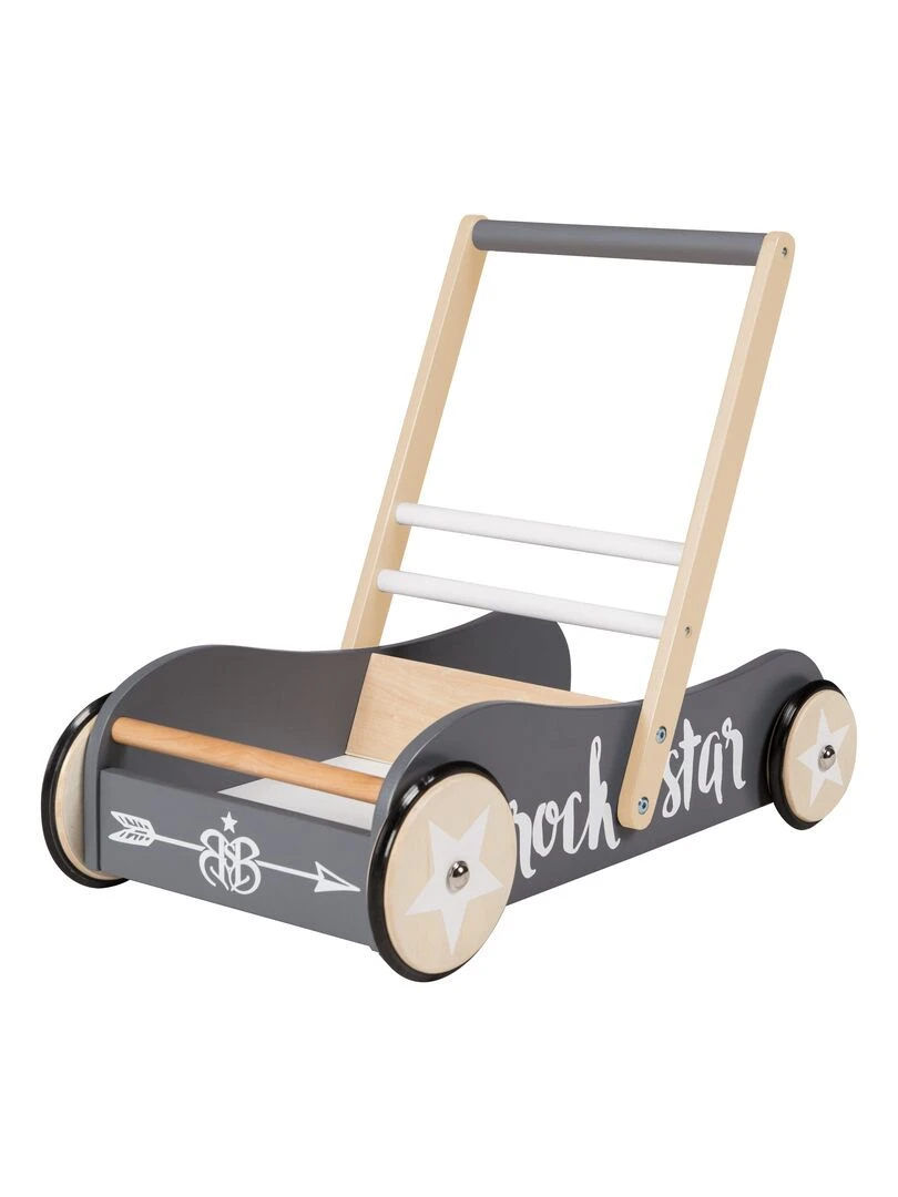ROBA Trotteur Bébé "Rock Star Baby 3" en Bois avec Frein Hauteur Poignée 45 cm Gris Gris anthracite Blanc