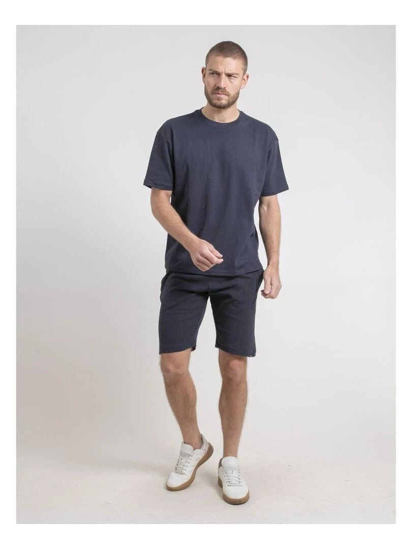 T shirt col rond oversize pur coton NOBUKA   Bleu marine