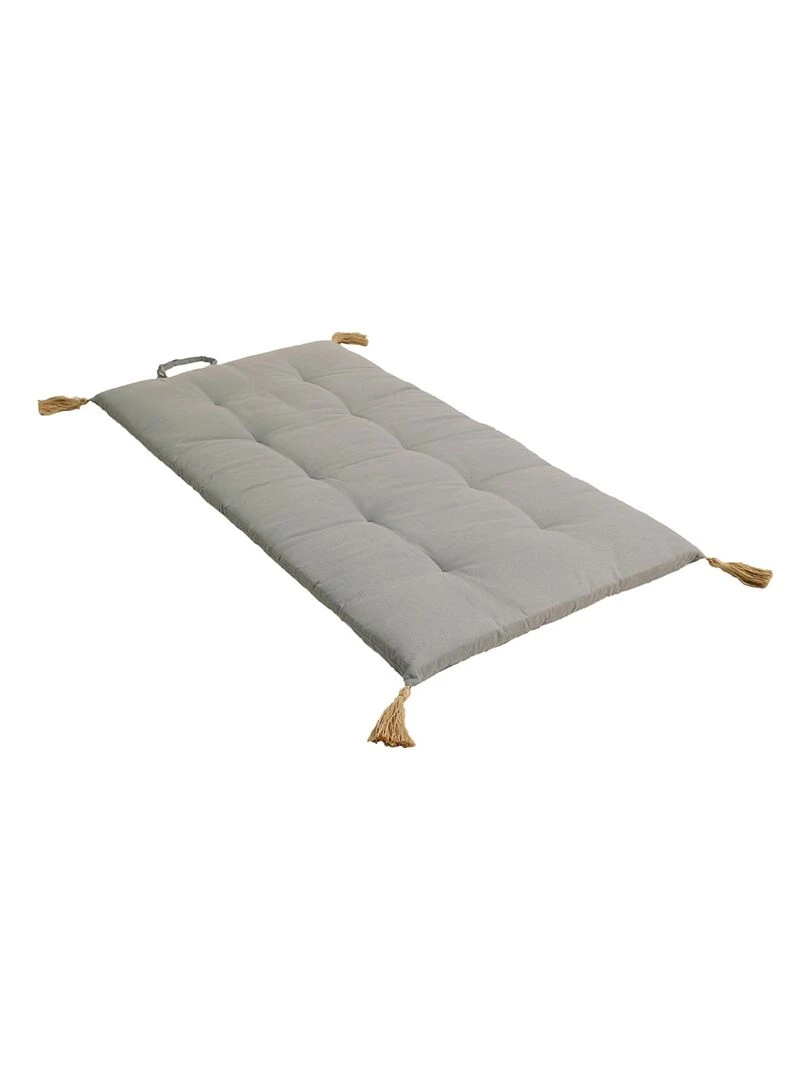 Futon coloré avec 4 pompons en jute Gris clair