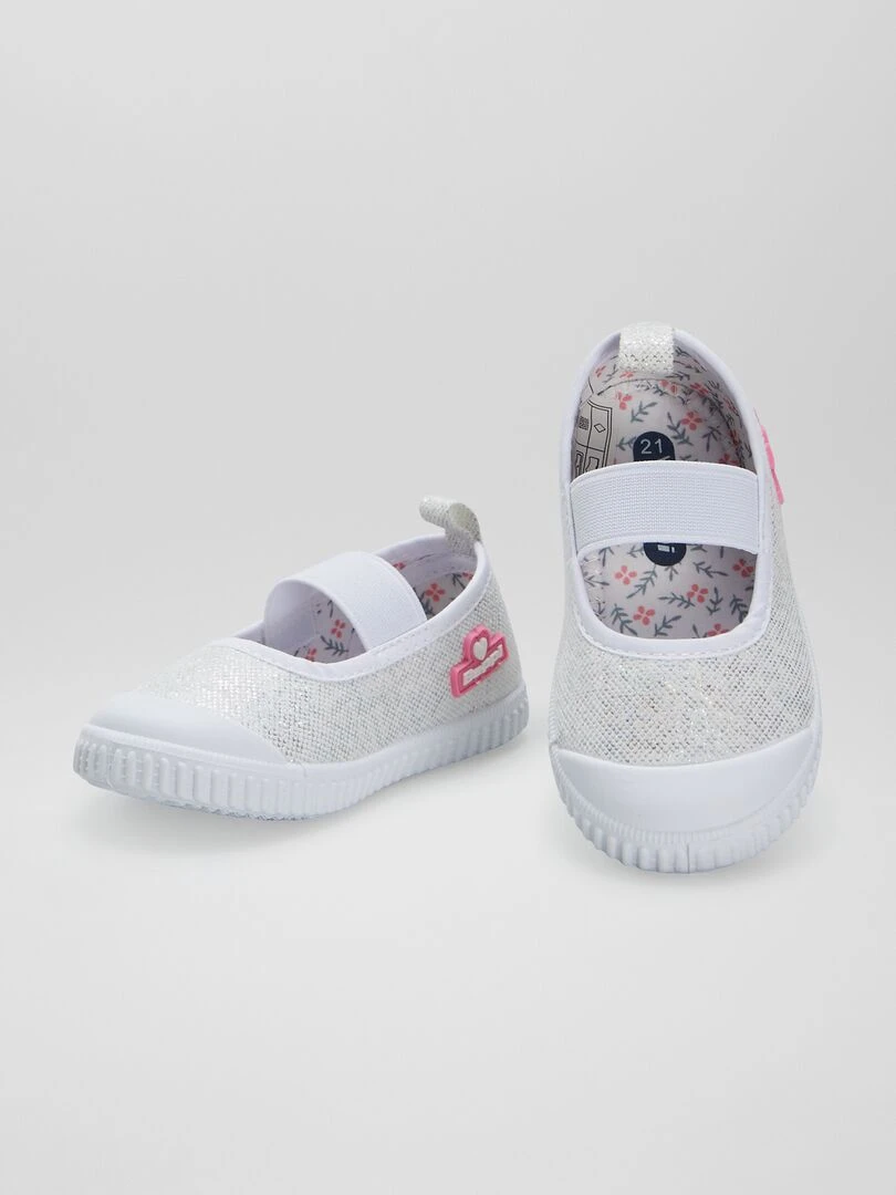 Ballerines en toile à bride élastique   Blanc