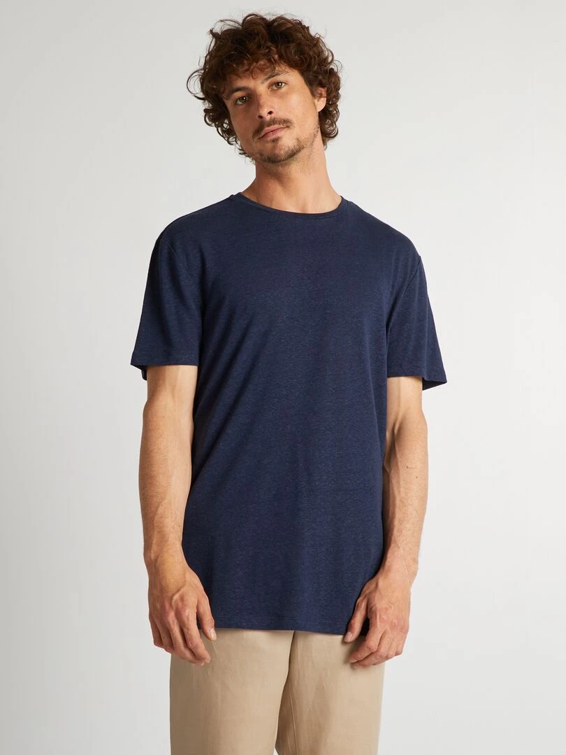 T shirt en lin mélangé Bleu nuit
