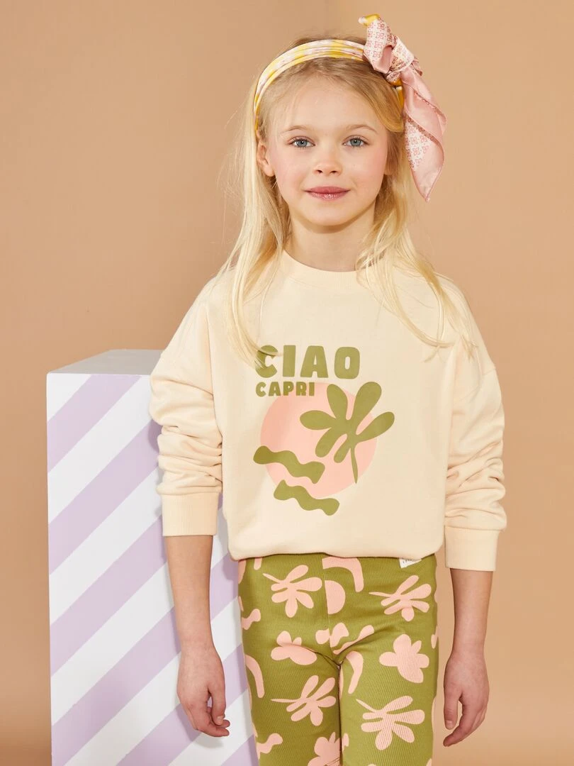 Sweat en molleton à col rond   Grafik Edition   Beige