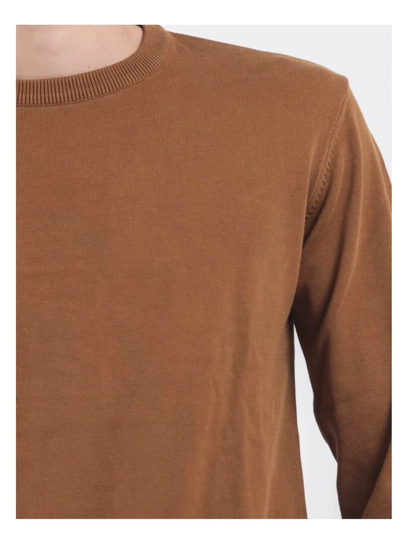 Pull col rond pur coton LADARKO   Marron caramel