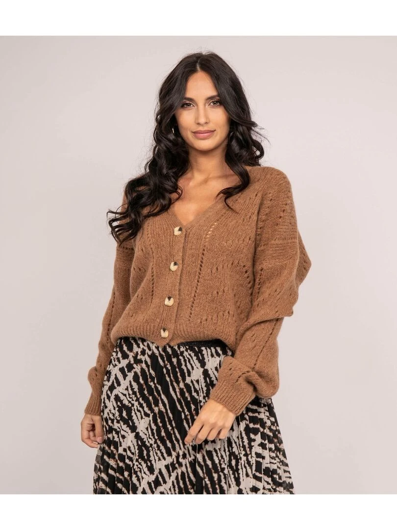 Gilet boutonné KAELLE Marron caramel