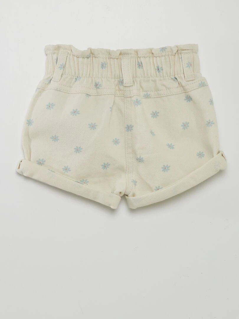 Short en denim effet smocké Blanc