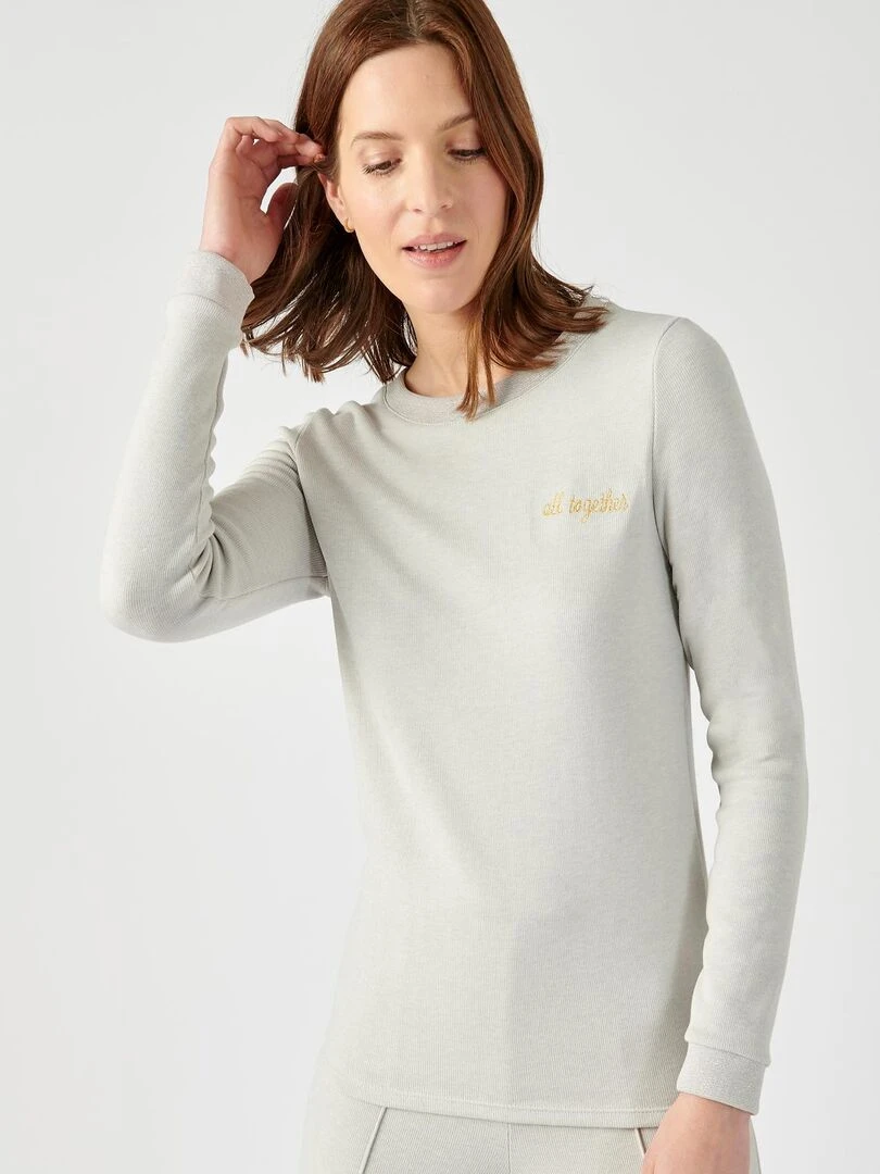 Sweat shirt femme molleton gratté Thermolactyl Sensitive   Damart   Gris chiné