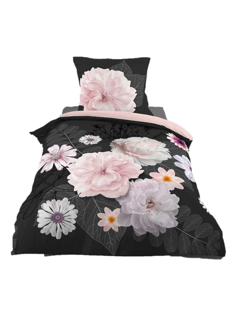Parure Housse de couette Flanelle Collection Florale Noir