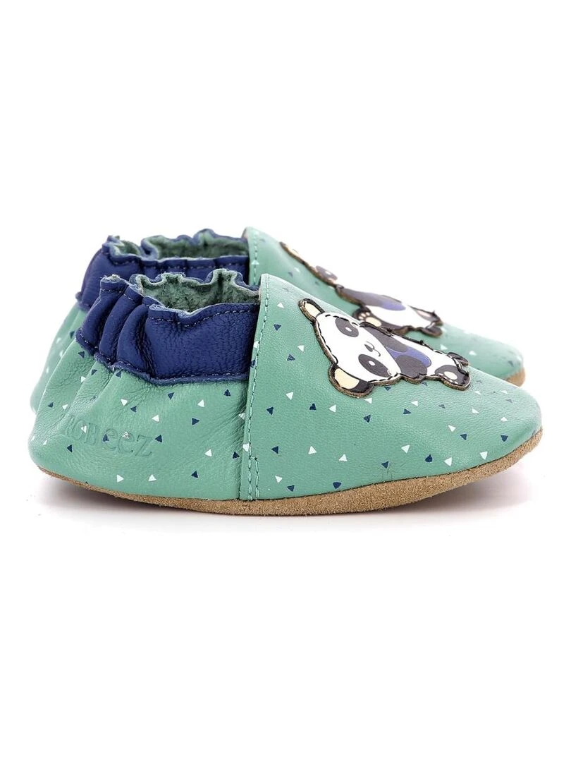 Chaussons Cuir Playing Panda Vert