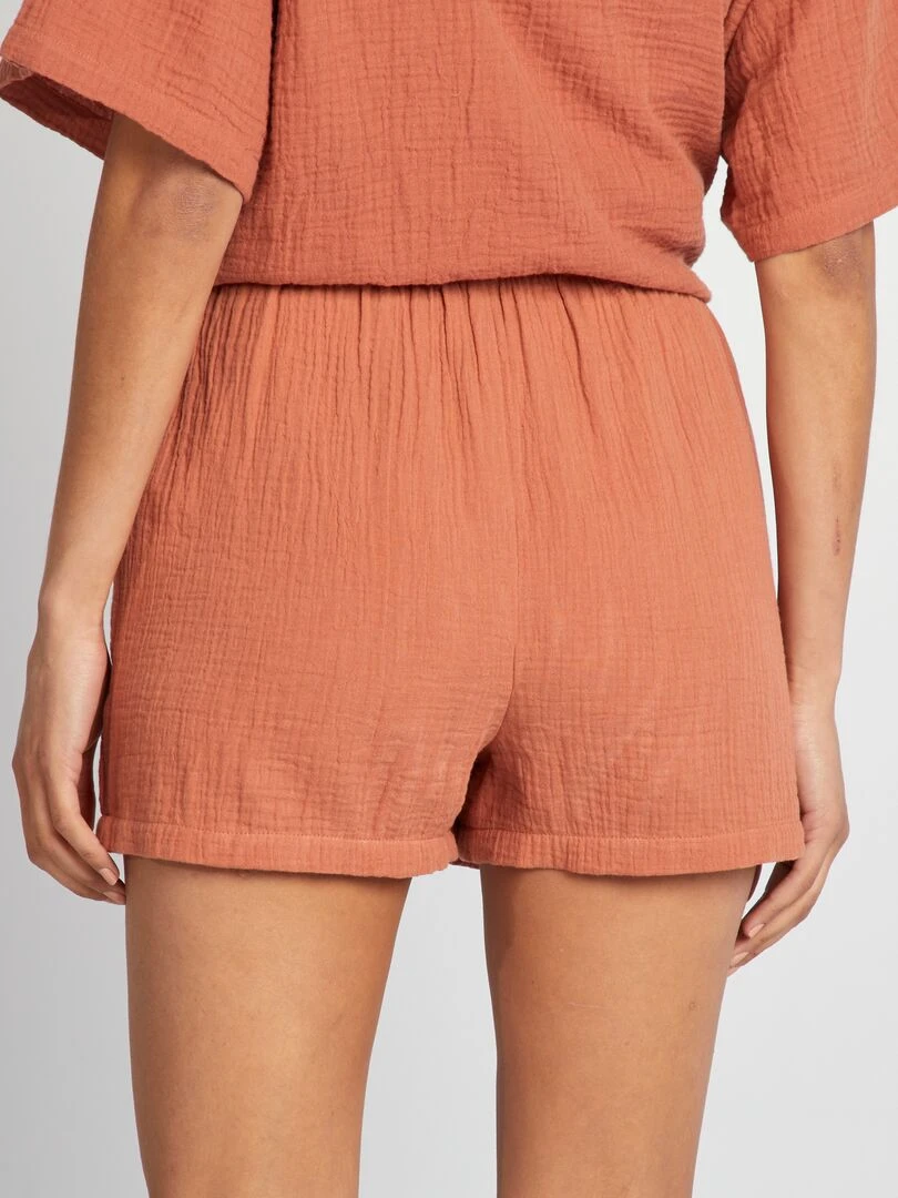 Short taille haute en double gaze de coton   Marron