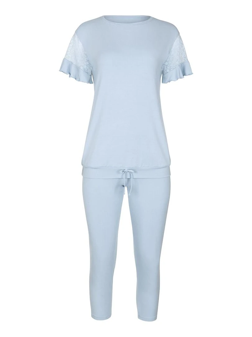 Pyjama leggings top manches courtes Smooth   Bleu ciel