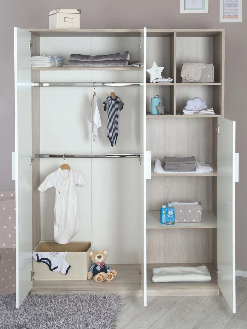 ROBA Armoire "Olaf" 3 portes – avec compartiment ouvert – blanc / orme lunaire   Blanc