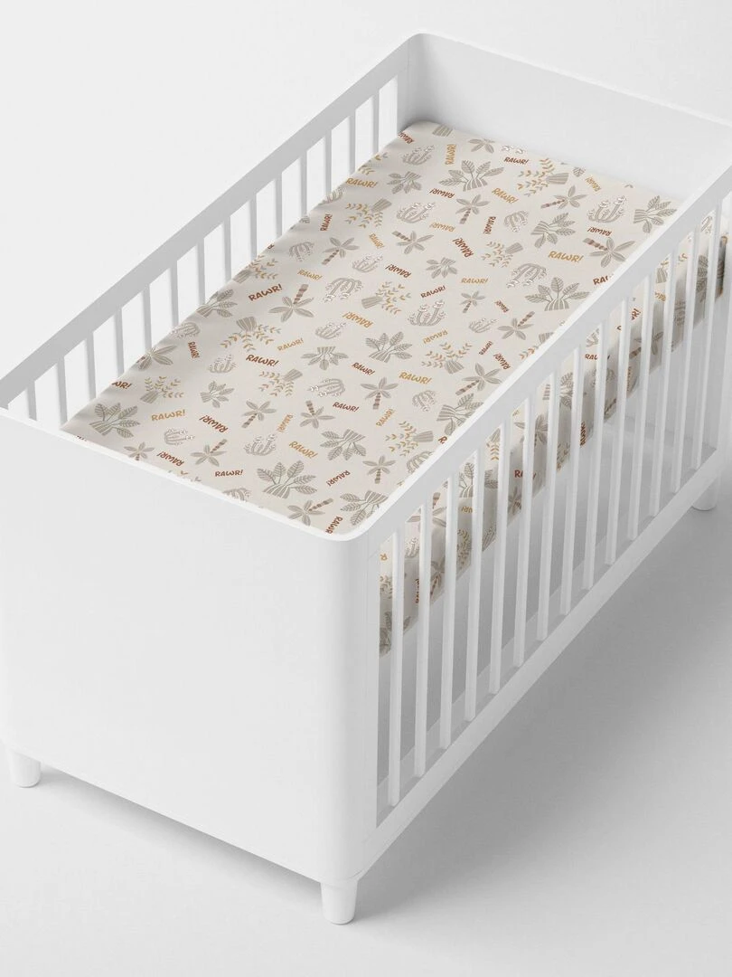 Drap housse Dino family "Happyfriday"   Blanc