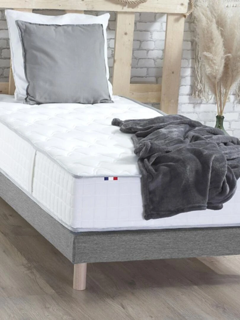 Ensemble Matelas Ressorts COSMOS + Sommier Made in France Sommier Gris chiné Gris Blanc