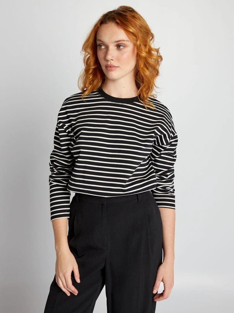 T shirt marinière en jersey NOIR